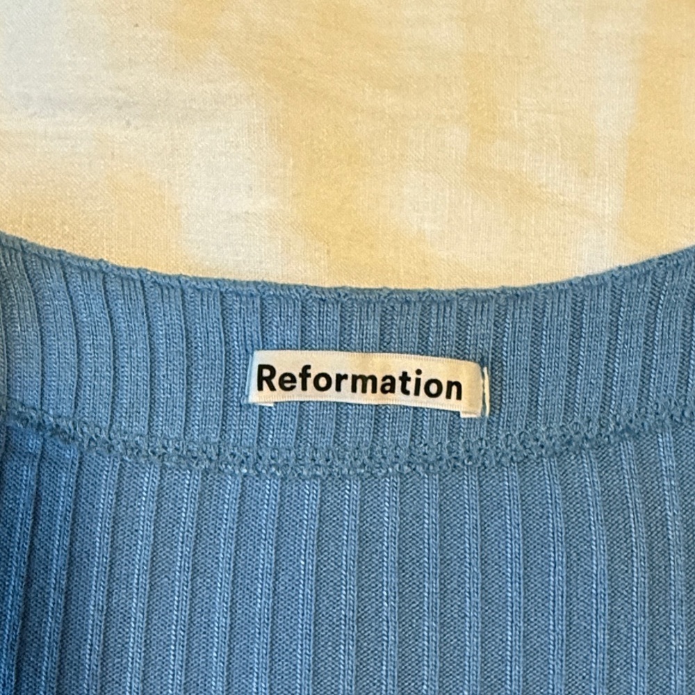 Reformation Blue Ribbed Button-Up Top - Picture 2 of 4